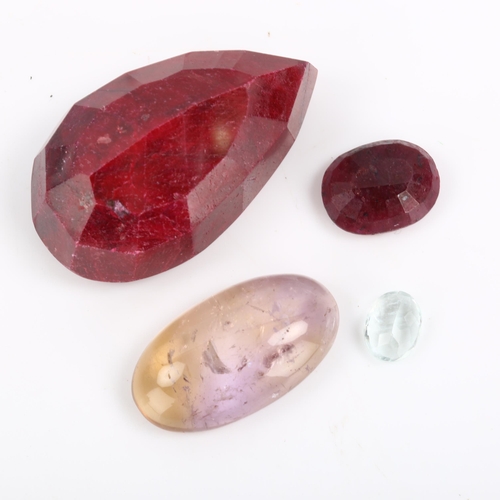 265 - 4 unmounted gemstones, comprising 2ct aquamarine, 29ct ametrine, 11ct ruby, and 163ct ruby, all with... 