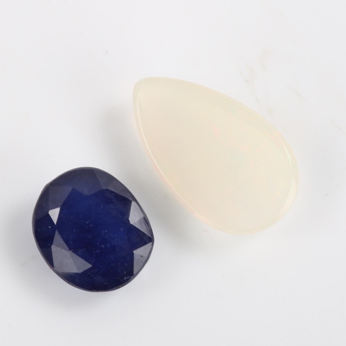 266 - 2 unmounted gemstones, comprising 2.35ct pear cabochon opal, and 3.80ct oval mixed-cut sapphire, wit... 