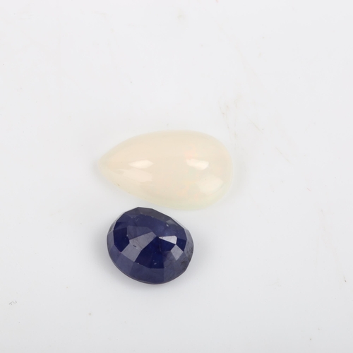 266 - 2 unmounted gemstones, comprising 2.35ct pear cabochon opal, and 3.80ct oval mixed-cut sapphire, wit... 