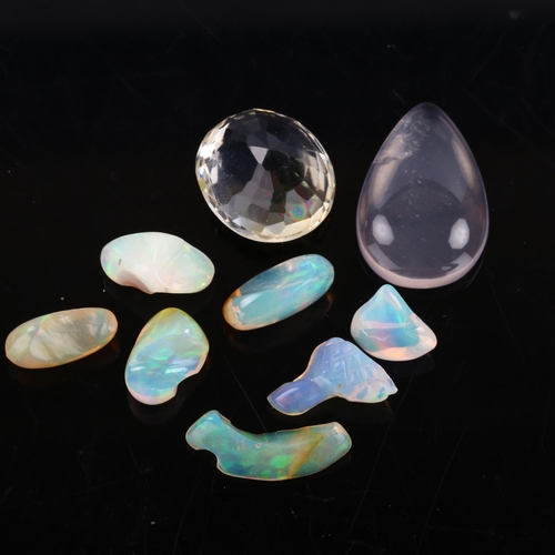 271 - Various gemstones, comprising 16.05ct rough fire opal, 13.95ct citrine, and 13.25ct rose quartz, wit... 