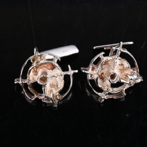 273 - JUHLS KAUTOKEINO - a pair of Danish sterling silver abstract cufflinks, diameter 30.8mm, 25.5g