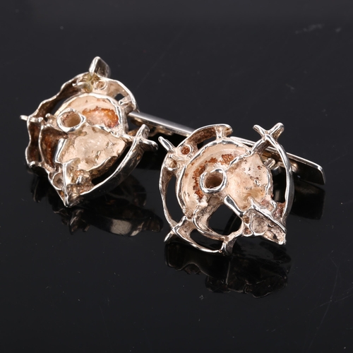 273 - JUHLS KAUTOKEINO - a pair of Danish sterling silver abstract cufflinks, diameter 30.8mm, 25.5g