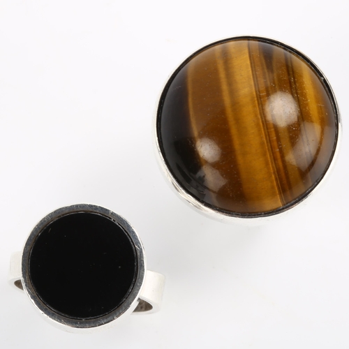 275 - NIELS ERIK FROM - 2 Danish sterling silver modernist stone set rings, including tigers eye and onyx,... 