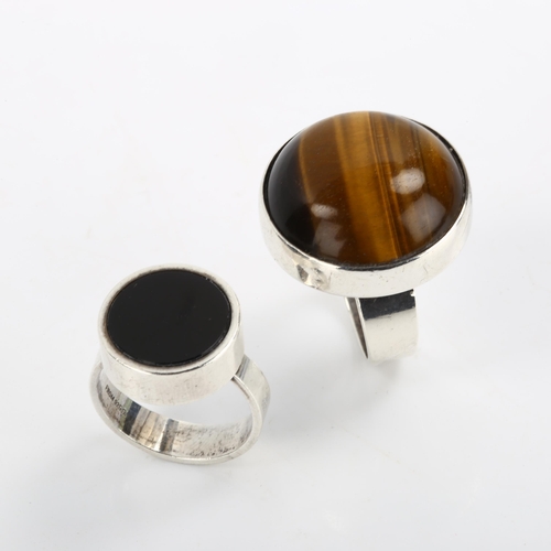 275 - NIELS ERIK FROM - 2 Danish sterling silver modernist stone set rings, including tigers eye and onyx,... 