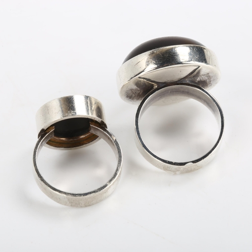 275 - NIELS ERIK FROM - 2 Danish sterling silver modernist stone set rings, including tigers eye and onyx,... 