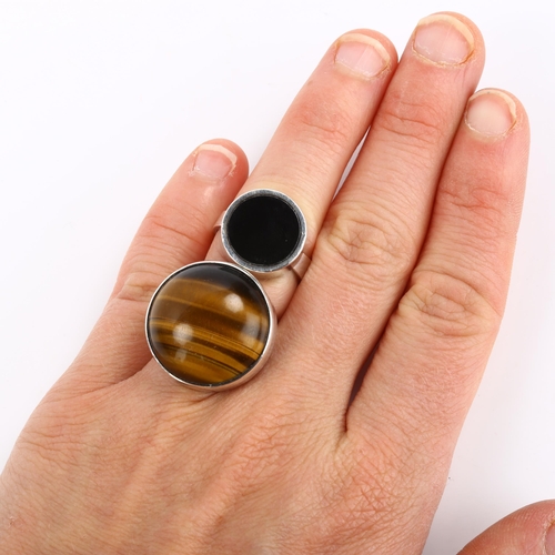 275 - NIELS ERIK FROM - 2 Danish sterling silver modernist stone set rings, including tigers eye and onyx,... 