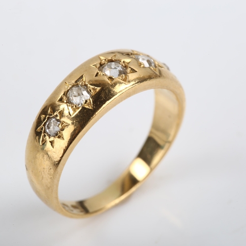 276 - An Antique 18ct gold graduated five stone diamond gypsy ring, set with old-cut diamonds, total diamo... 