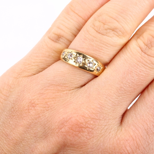 276 - An Antique 18ct gold graduated five stone diamond gypsy ring, set with old-cut diamonds, total diamo... 