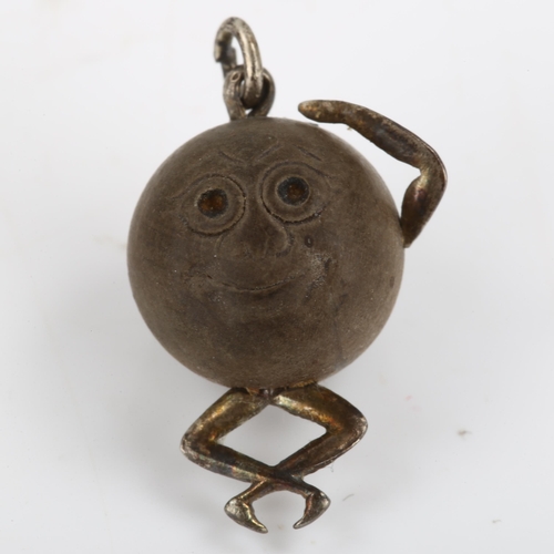 282 - A First World War Period Touch Wud soldier's good luck charm, turned wood bead body with silver moun... 