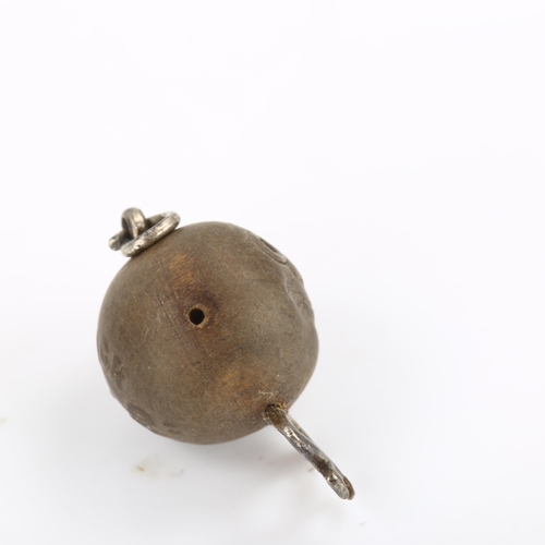 282 - A First World War Period Touch Wud soldier's good luck charm, turned wood bead body with silver moun... 