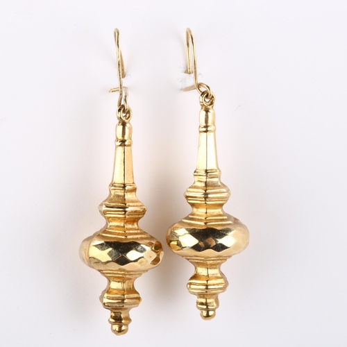 283 - A pair of 9ct gold pendant earrings, hallmarks Birmingham 1993, earring height 47.7mm, 2.7g