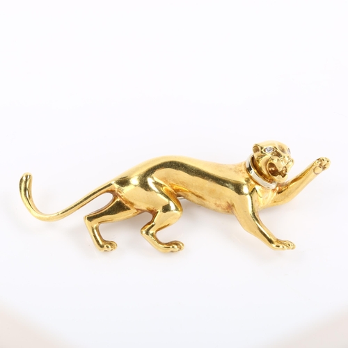 284 - LE GI - a Vintage Italian 18ct gold cubic zirconia figural panther brooch, brooch length 60.6mm, 13.... 