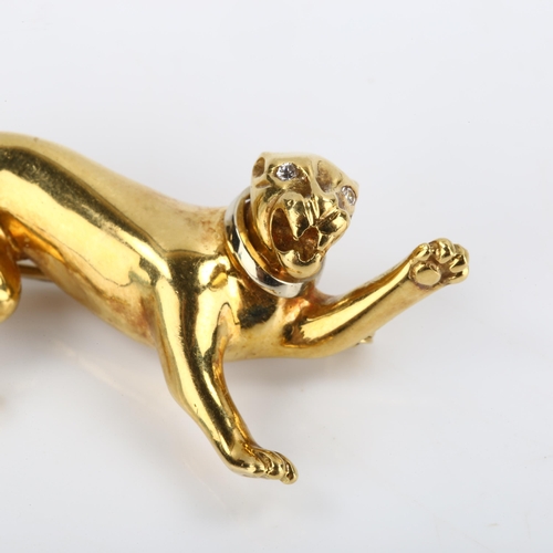 284 - LE GI - a Vintage Italian 18ct gold cubic zirconia figural panther brooch, brooch length 60.6mm, 13.... 