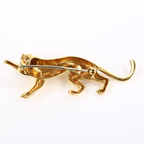 284 - LE GI - a Vintage Italian 18ct gold cubic zirconia figural panther brooch, brooch length 60.6mm, 13.... 