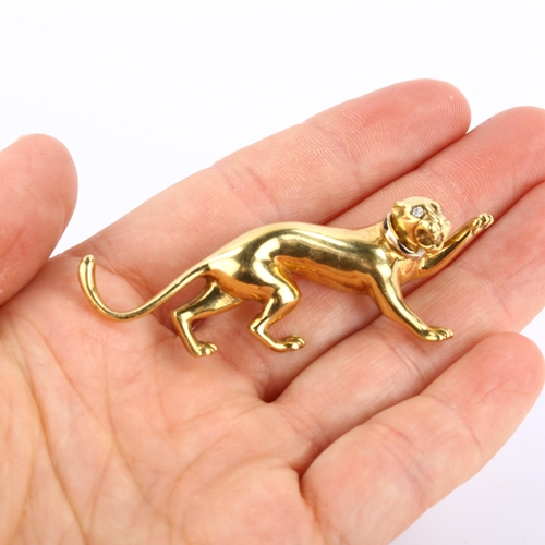 284 - LE GI - a Vintage Italian 18ct gold cubic zirconia figural panther brooch, brooch length 60.6mm, 13.... 