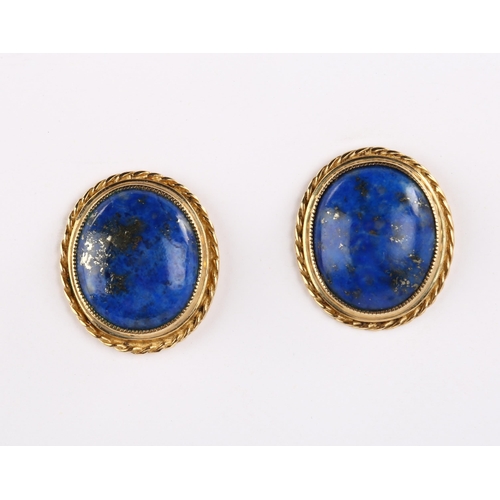 286 - A pair of late 20th century 9ct lapis lazuli earrings, set with oval cabochon lapis with stud fittin... 