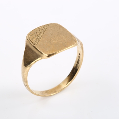 297 - A late 20th century 9ct gold signet ring, hallmarks London 1980, setting height 13.6m, size Q, 3.2g