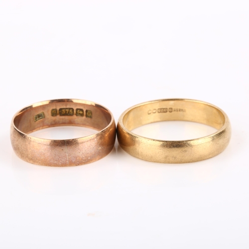 298 - 2 x 9ct gold wedding band rings, hallmarks Birmingham 1913 and London 1967, largest band width 6.6mm... 