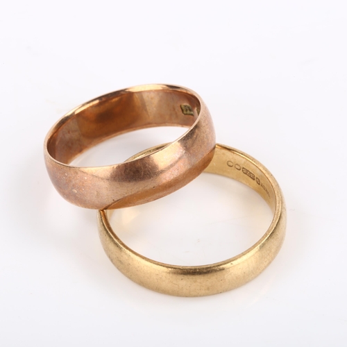 298 - 2 x 9ct gold wedding band rings, hallmarks Birmingham 1913 and London 1967, largest band width 6.6mm... 