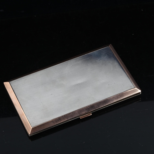 302 - A George VI rectangular rose gold mounted silver cigarette case, allover engine turned decoration wi... 