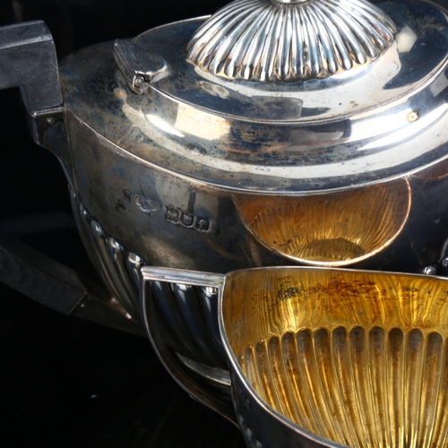 316 - Ann Edwardian silver 3-piece bachelor's tea set, comprising, teapot, 2-handled sugar bowl, and cream... 