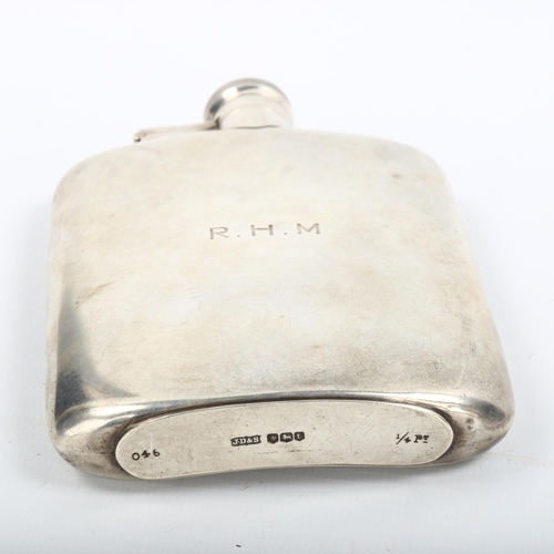 333 - An Edward VIII curved silver quarter pint hip flask, by James Dixon & Sons Ltd, hallmarks Sheffield ... 