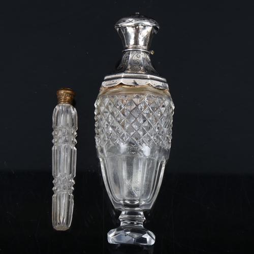 335 - An Antique Dutch silver-mounted glass scent bottle, and a similar glass pocket scent flask, largest ... 