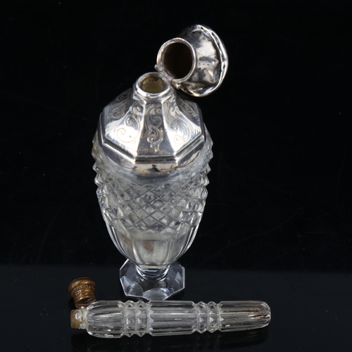 335 - An Antique Dutch silver-mounted glass scent bottle, and a similar glass pocket scent flask, largest ... 