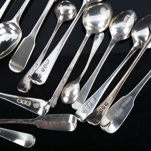 338 - Various Antique silver spoons, including mustard and teaspoons, 9.5oz total