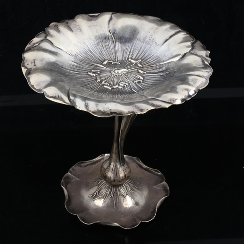 347 - A German Art Nouveau stylised silver floral tazza, maker's marks SK, height 17cm, diameter 18cm, 10.... 