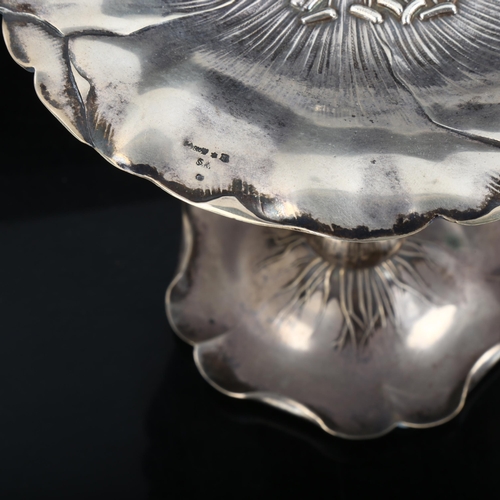 347 - A German Art Nouveau stylised silver floral tazza, maker's marks SK, height 17cm, diameter 18cm, 10.... 