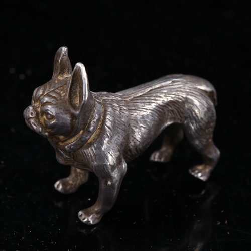 360 - A miniature cast-silver French Bulldog model, indistinct hallmarks, length 3.5cm, 0.9oz