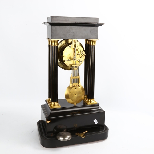 3 - A 19th century ebonised 8-day 4-pillar Portico clock under glass dome, by Bazelaire of Paris, white ... 