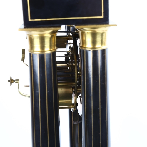 3 - A 19th century ebonised 8-day 4-pillar Portico clock under glass dome, by Bazelaire of Paris, white ... 