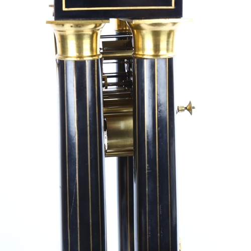 3 - A 19th century ebonised 8-day 4-pillar Portico clock under glass dome, by Bazelaire of Paris, white ... 