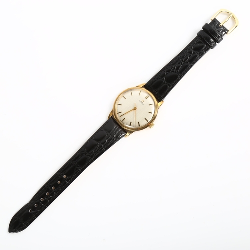 11 - OMEGA - a Vintage 9ct gold mechanical wristwatch, textured dial with baton hour markers and sweep ce... 