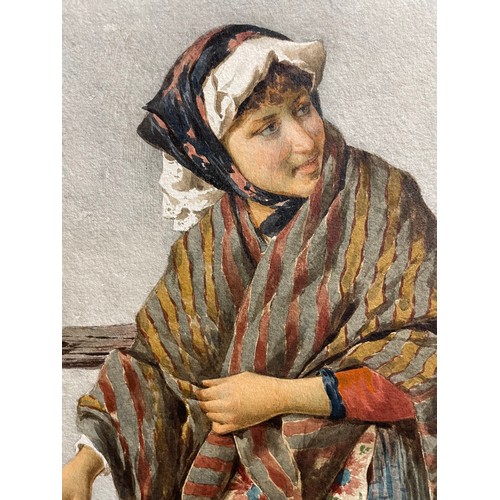 2192 - Philippo Indoni, watercolour, Italian travelling musician and woman, signed, 75cm x 53cm, framed