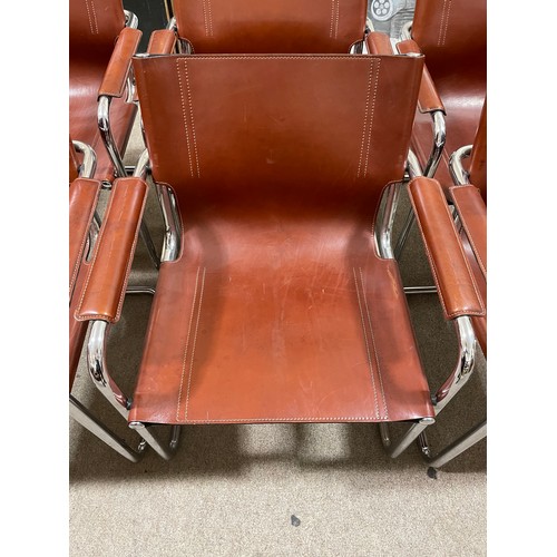 1549 - A set of 6 MATTEO GRASSI chrome cantilever Visitors armchairs, with cognac brown leather seats, impr... 