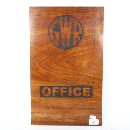 80 - A Vintage mahogany GWR Office sign, 45cm x 28cm