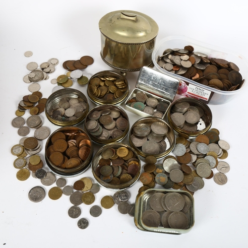 94 - Various world coins, silver plated money box etc (boxful)