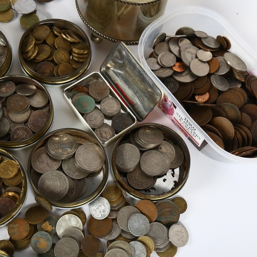 94 - Various world coins, silver plated money box etc (boxful)