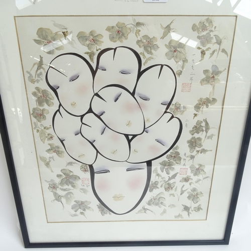 1803 - Anita Lai Yin (Chinese Canadian), watercolour, Oriental masks, signed, 40cm x 34cm, framed