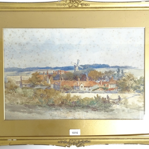 1816 - Watercolour, circa 1900, landscape towards a windmill, unsigned, 13