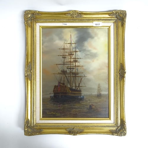 1817 - Ivan Martienau, oil on canvas, warships at anchor, signed and dated 1999, overall 53cm x 43cm, frame... 