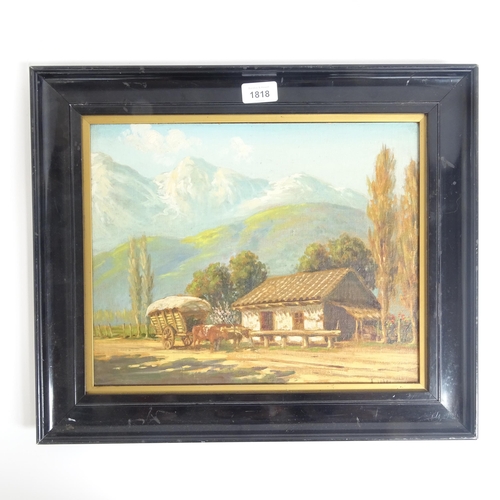 1818 - A Lordi, oil on board, Continental mountain farm, signed, 30cm x 36cm, framed