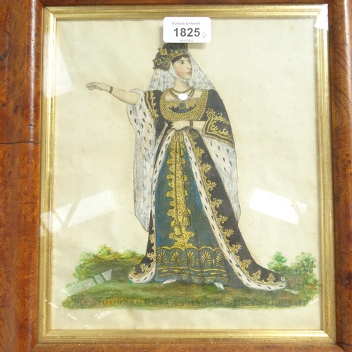 1825 - 3 x 19th century hand coloured theatrical portraits, in maple frames (3)