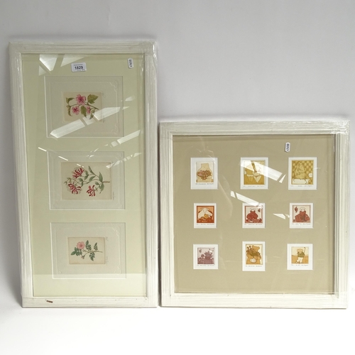 1829 - 20 miniature coloured etchings mounted in 4 frames, various artists, including Harriett Brigdale etc