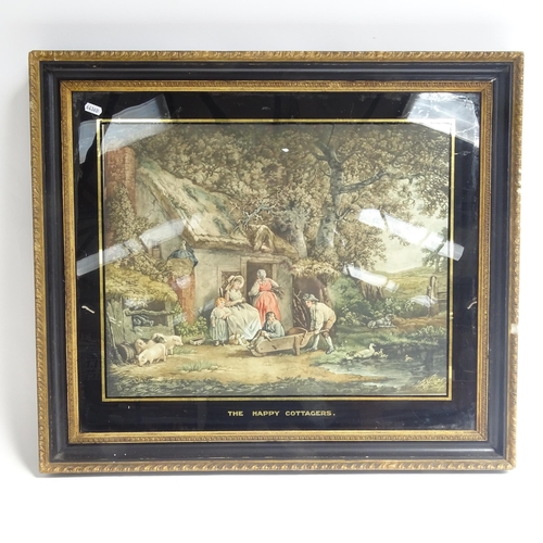 1834 - A pair of 19th century coloured etchings, the cottagers and the happy cottagers, 62cm x 72cm, in ebo... 