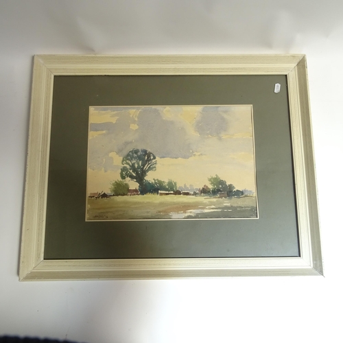 1840 - Hipkiss, oil on board, Elms near Clent, and watercolour, panoramic farm view, framed (2)