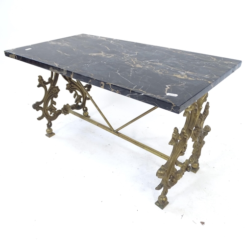 2065 - A marble-top Italian design coffee table, cast-brass base, L76cm, H43cm, D41cm